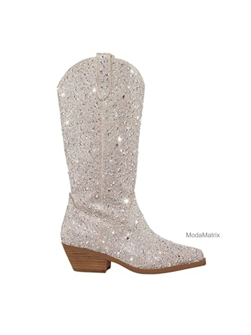 Rhinestone Cowboy Boots Sparkly Knee High Pointed Toe Block Heel